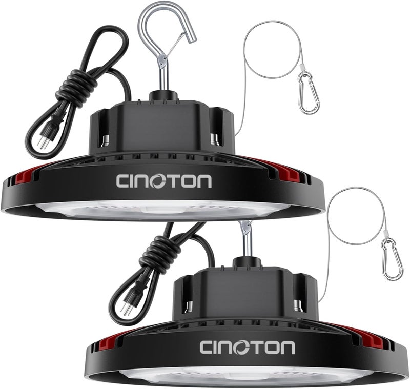 CINOTON 160W UFO LED High Bay Light, Aluminum LED Shop Lights with 24000LM, 5000K Commercial Bay Lighting for Warehouse Garage Workshop Factory Hall, 6' Cable & Safety Rope, ETL Listed 2 Pack - Image 1